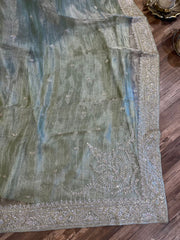 Pastel Green Tissue Handloom Handworked Organza Saree