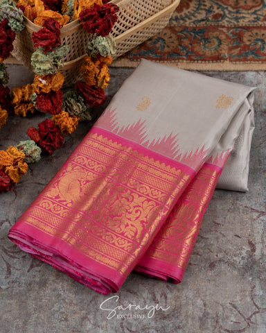 Light Grey and Light Peach Pink Double Weave Gadwal Classic