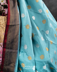Beautiful Ice Blue and Navy Pure Twill Kanchi