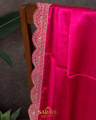 Pink Italian German Pure Silk Designer Saree