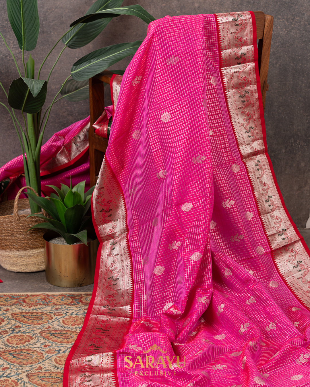 Pink and Red Pure Venkatgiri Silk