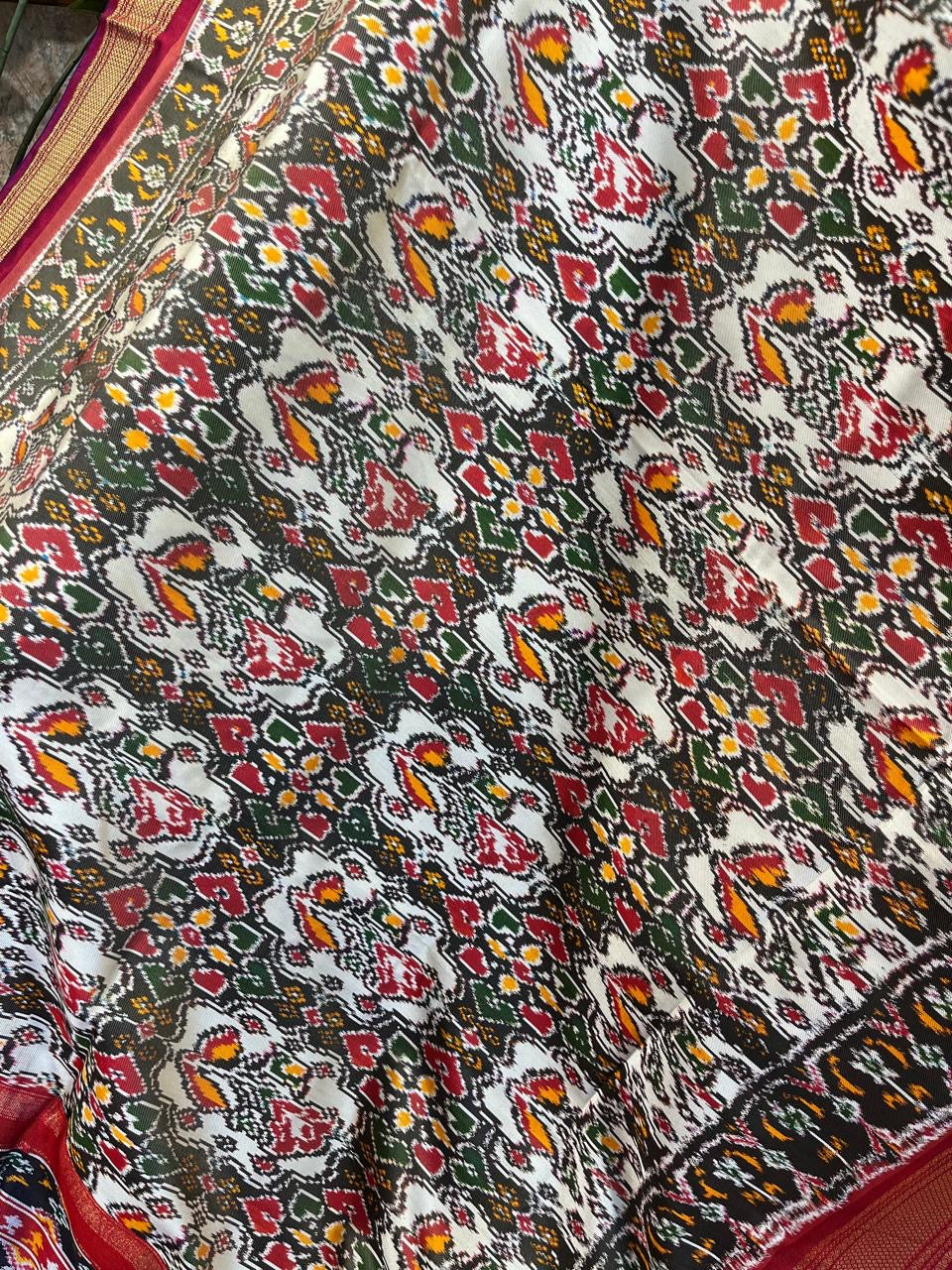 White , Black and Red Twill ikkat