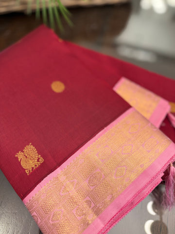Maroon and Rose Pink Pure Kanchi Vintage Pattu