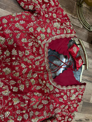 Red intricate All Over Silk Blouse