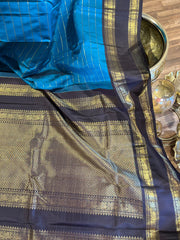 Peacock Blue and Brown Pure Kanchi Pattu