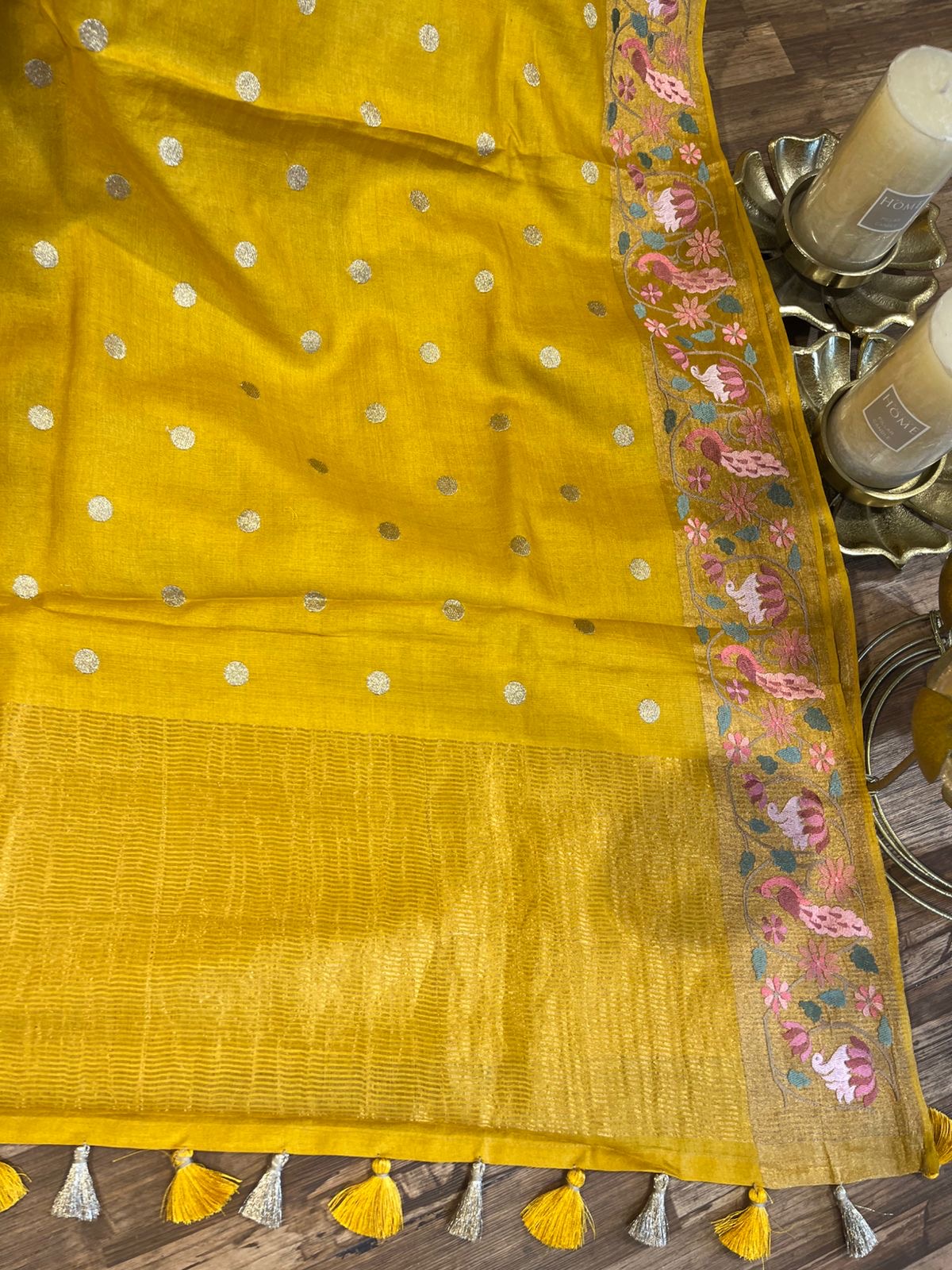 Mustard Yellow Shade Pure Tussar Saree