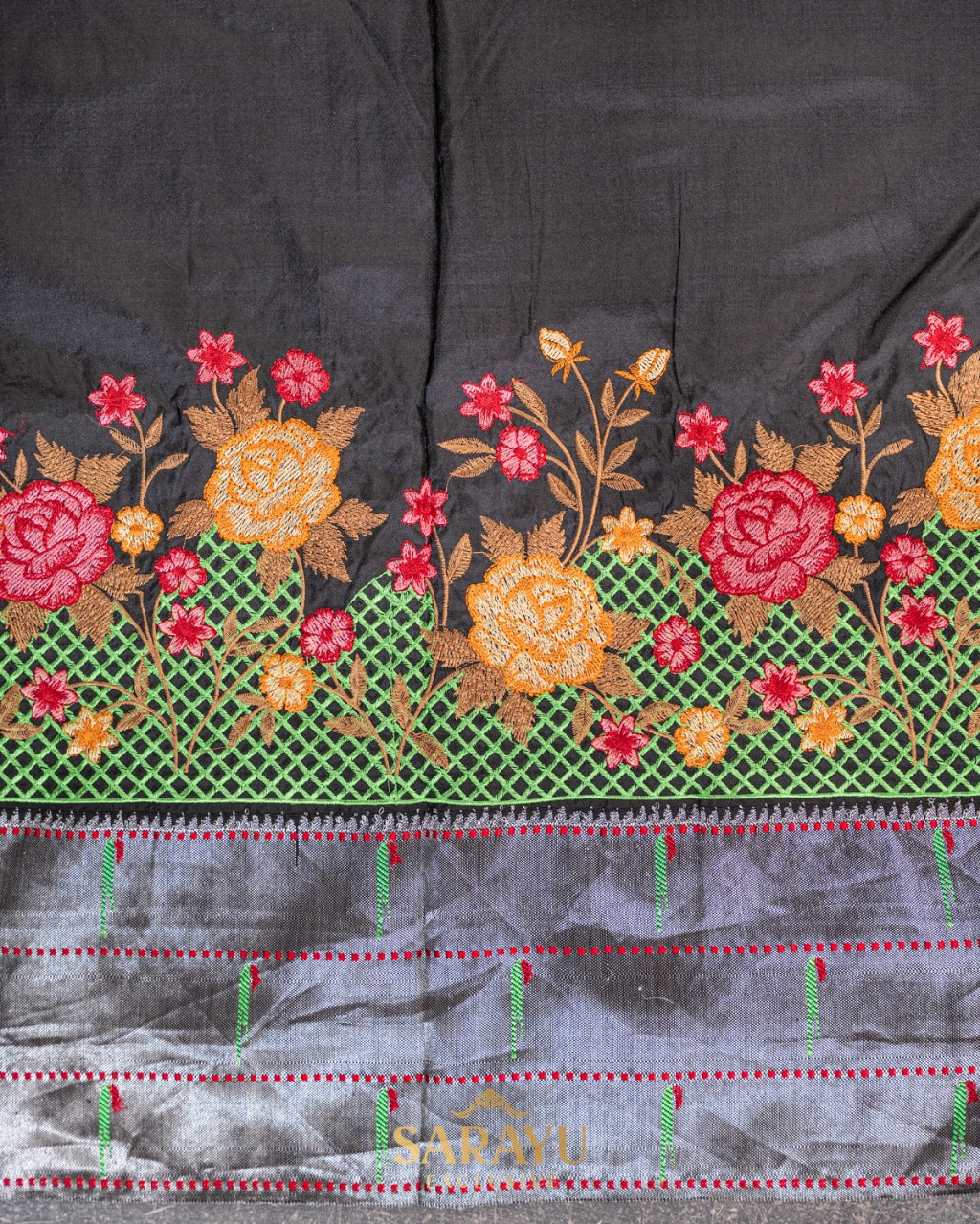 Green Cutwork Embrodered Triple Saree