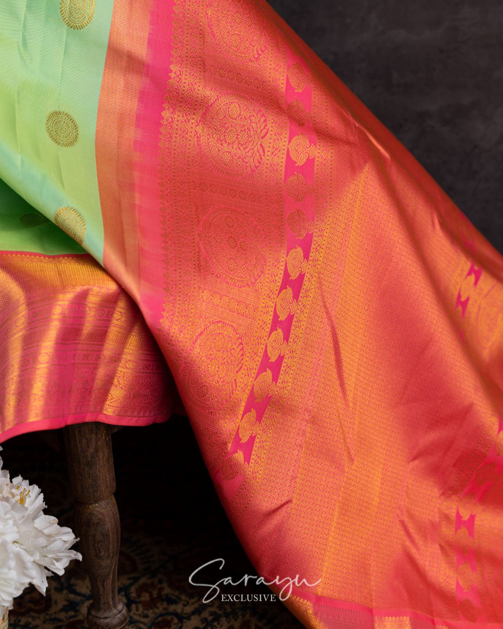 Pista and coral pink pure kanchi silk