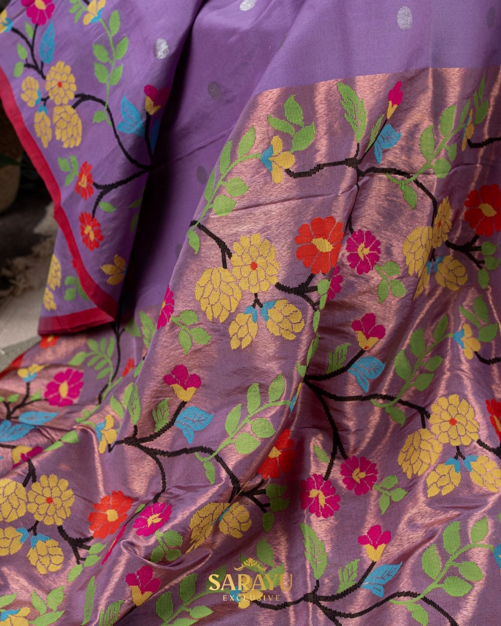 Lavender And Red Pure Real Zari Exclusive Kota