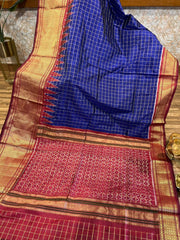 Blue Checkered Ikkat Pattu