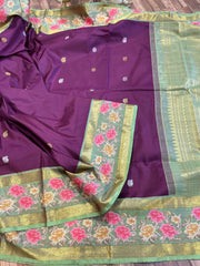 Magenta and Sage Green Pure Kanchi Silk