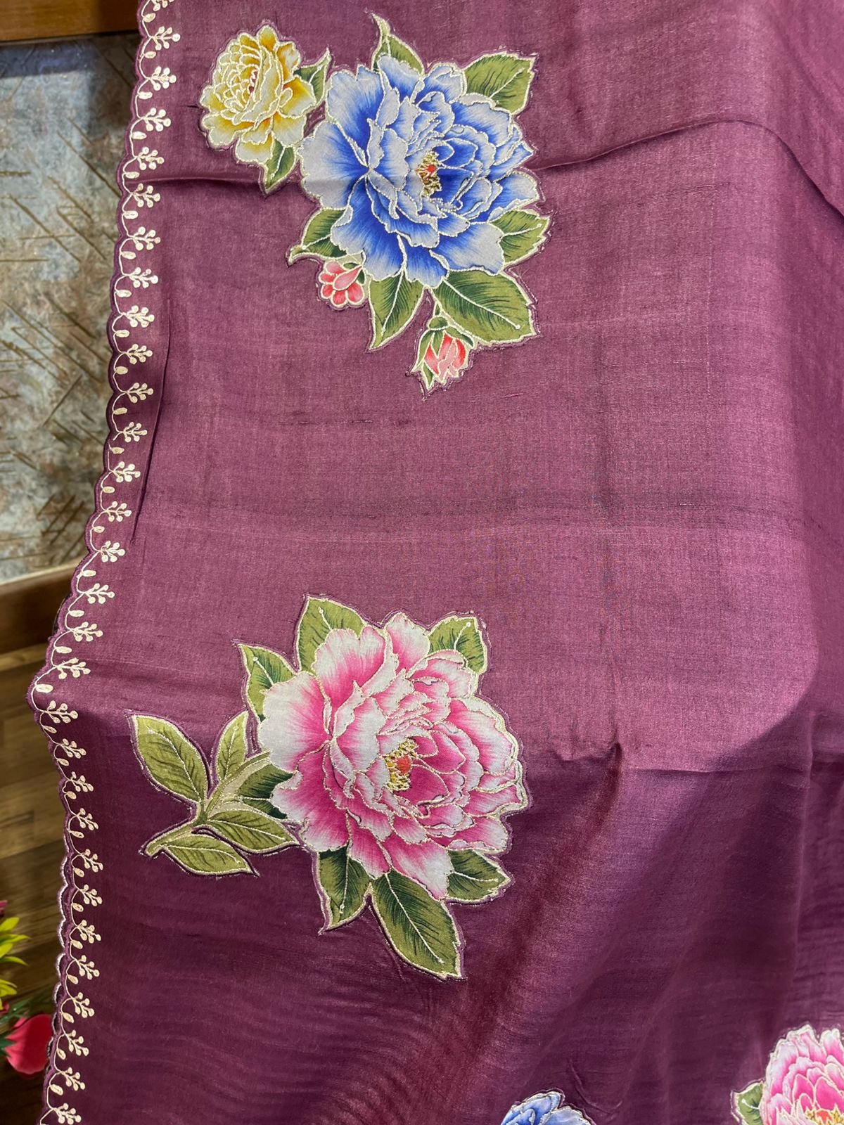 Wine Pure Tussar Saree