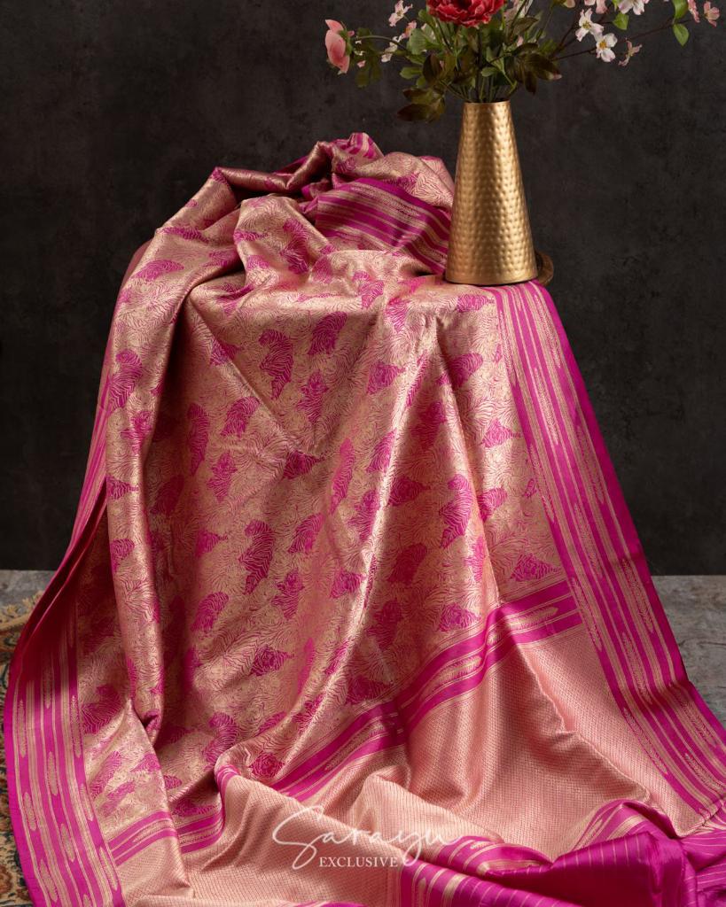 Statement Pink Raw mango Brocade Banarasi silk