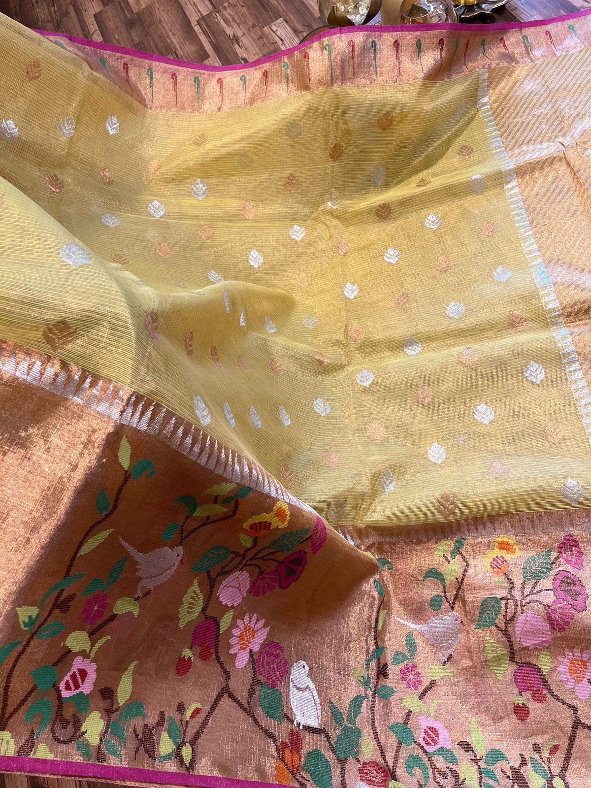 Lemon Yellow Single Tissue Zari Kota