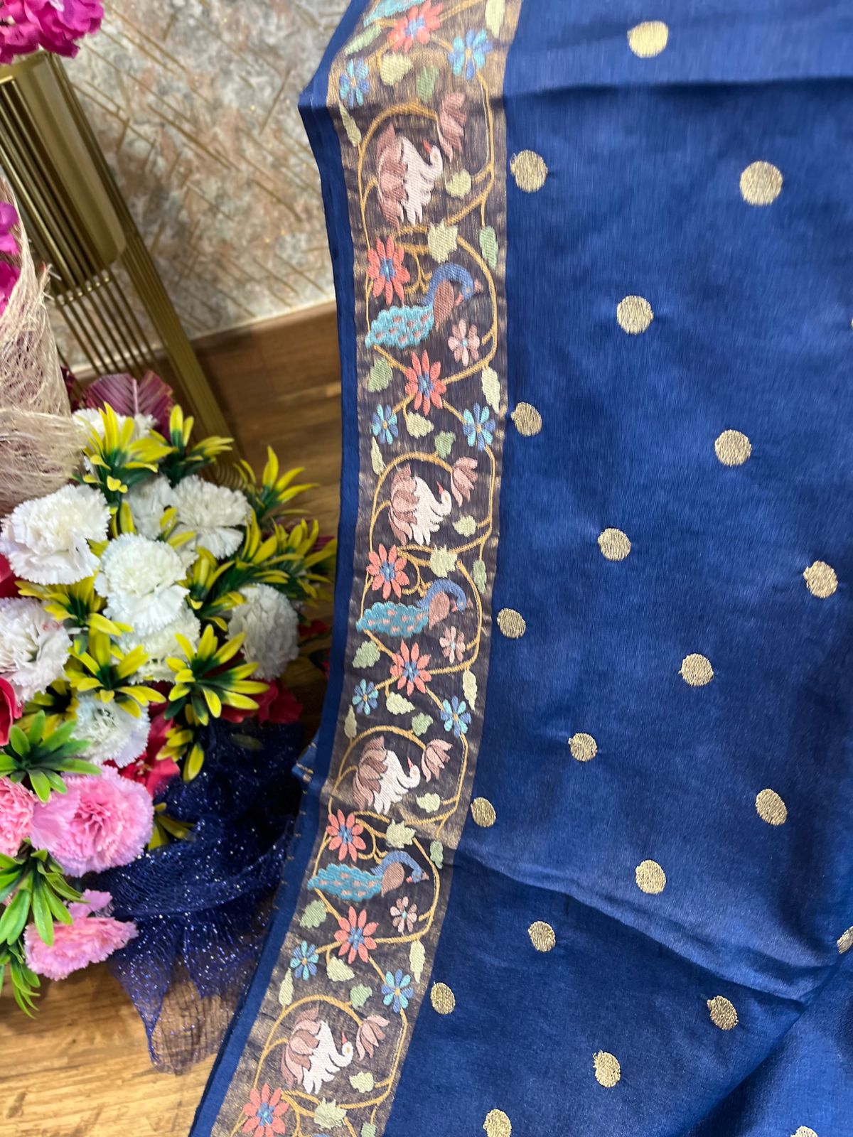 Navy Blue Shade Pure Tussar Saree