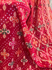 Red Double Bordered Banarasi Bandhini Georgette