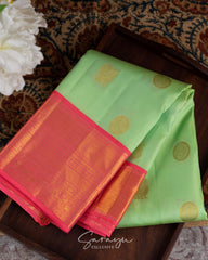 Pista and coral pink pure kanchi silk