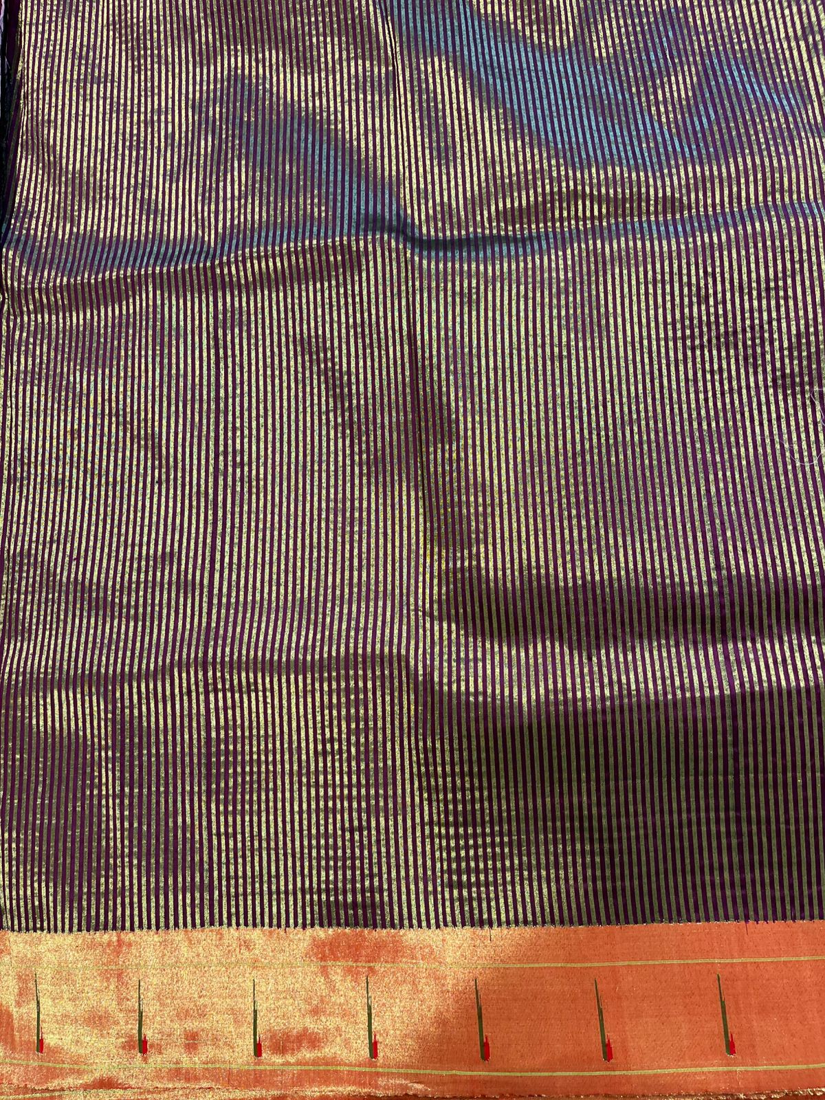 Wine Tissue Stripes Pure Silk Paithani