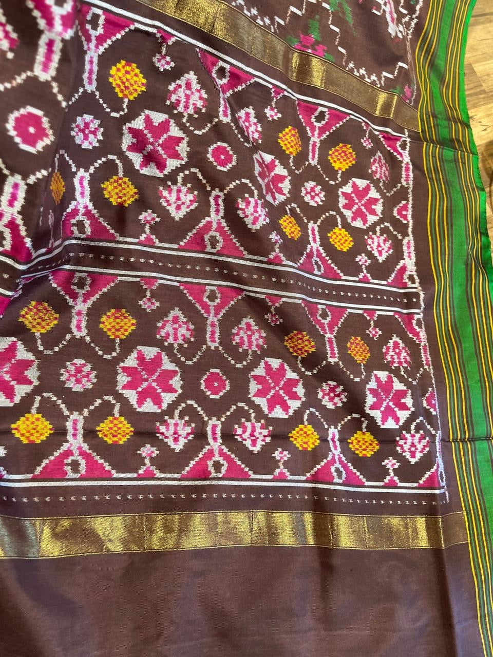 Brown and green Twill ikkat