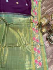 Magenta and Sage Green Pure Kanchi Silk