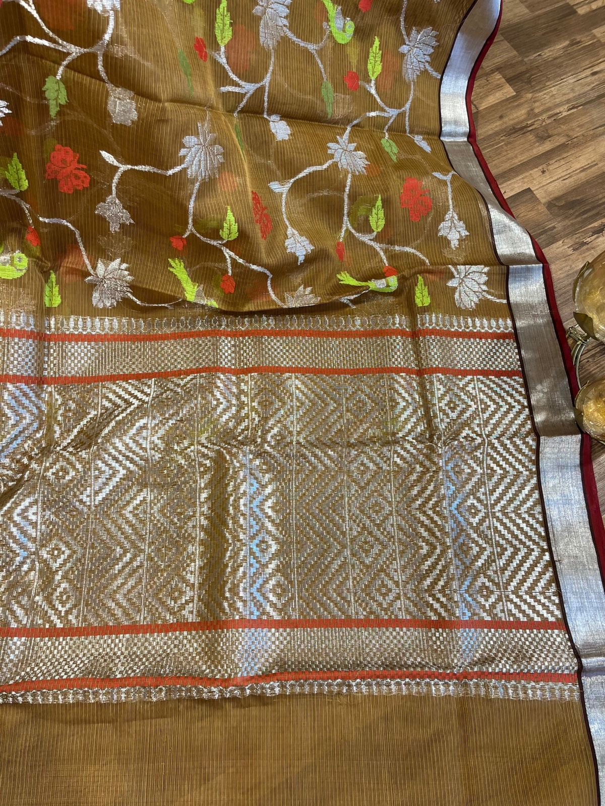 Designer All Over Jaal Pure Zari Kota Saree with Contrast Blouse