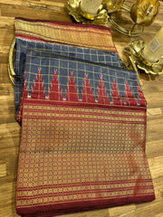 Slate Grey Checkered Ikkat Pattu