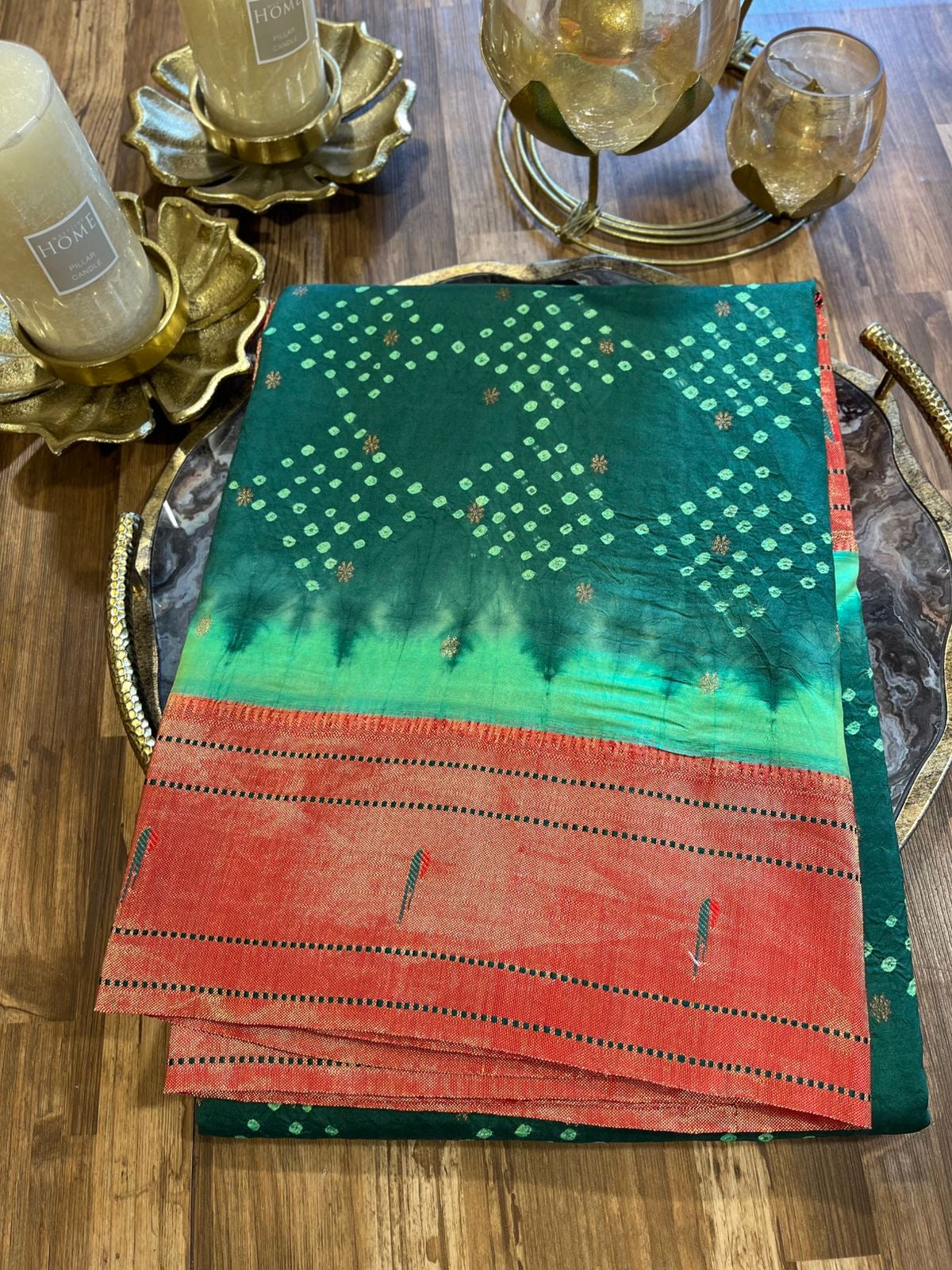 Green Pure Silk Paithani Bandhini