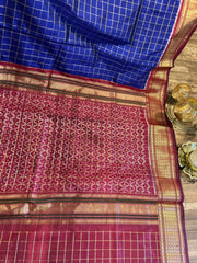 Blue Checkered Ikkat Pattu