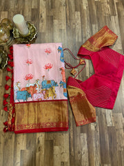 Baby Pink Pure Kanchi Digital Silk