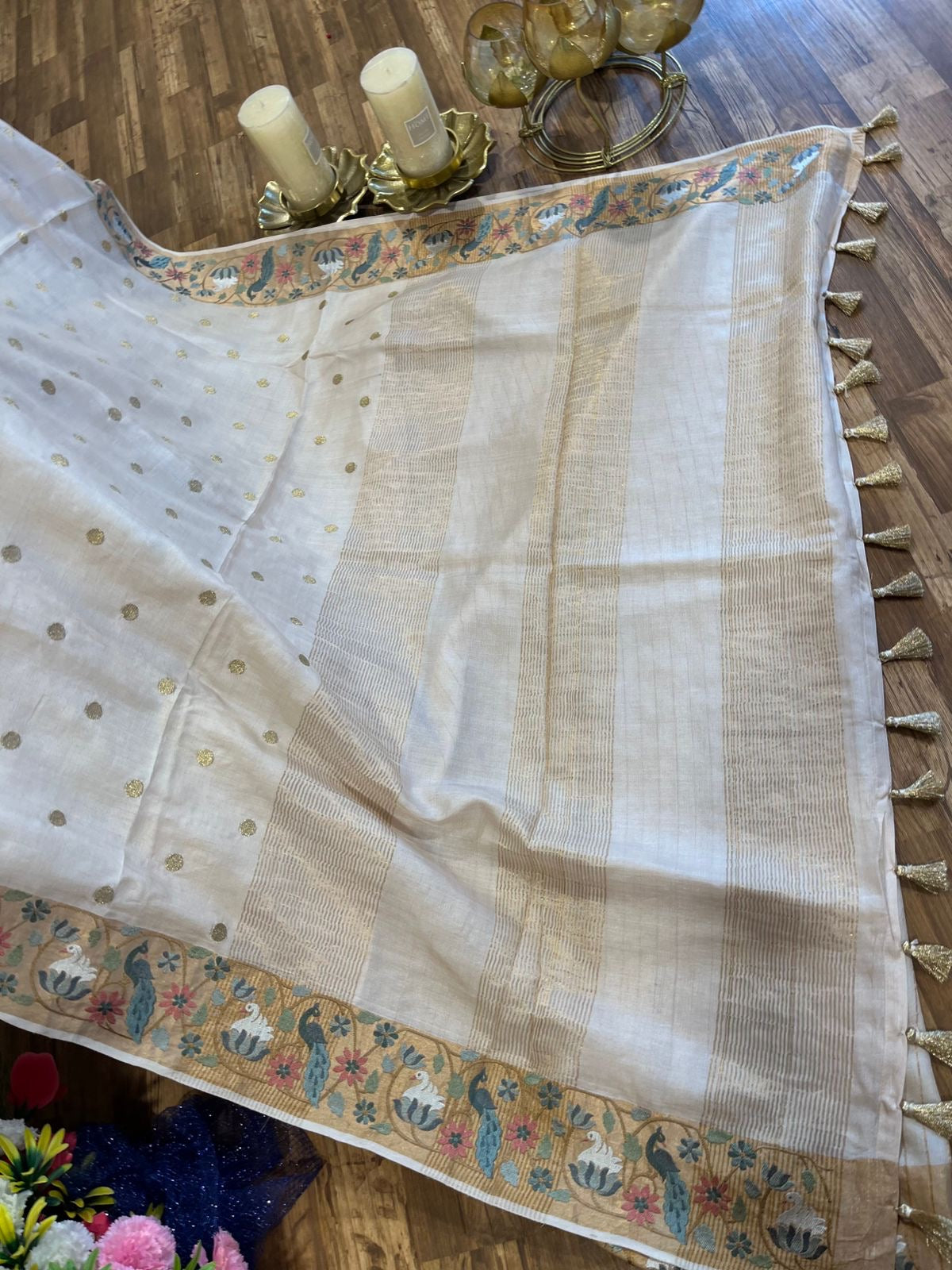 Cream Shade Pure Tussar Saree