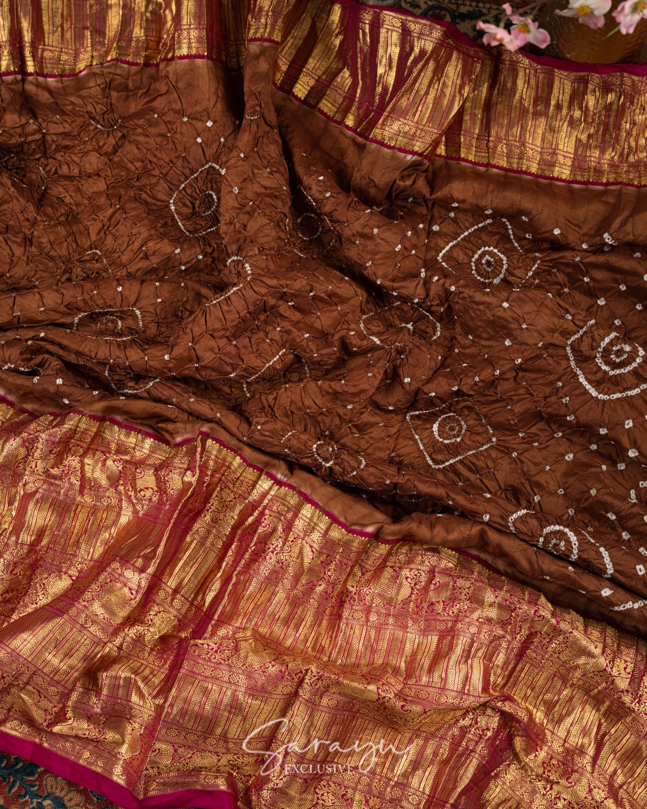 Deep Brown and Maroon Pure Kanchi Hand Bandhini