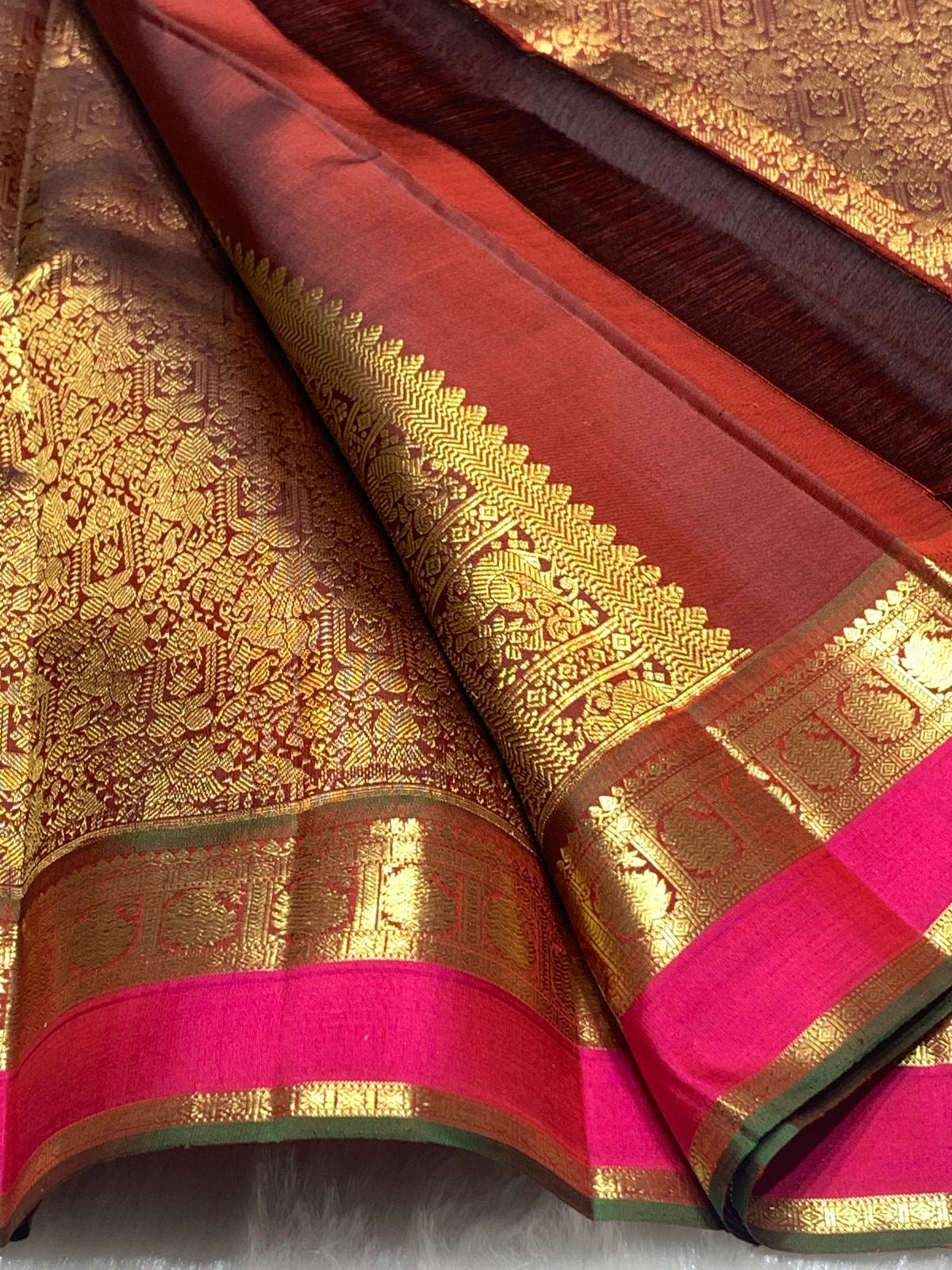 Brown and Maroon Kanchi Pattu