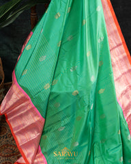 Green and Pink Double weave gadwal Pattu