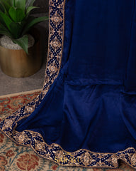 Royal Blue Italian German Silk Designer Saree