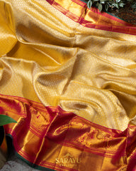 Golden Yellow and Red Exclusive Pure Kanchi Silk