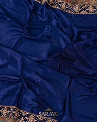 Royal Blue Italian German Silk Designer Saree