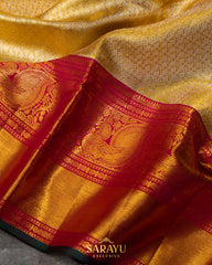 Golden Yellow and Red Exclusive Pure Kanchi Silk