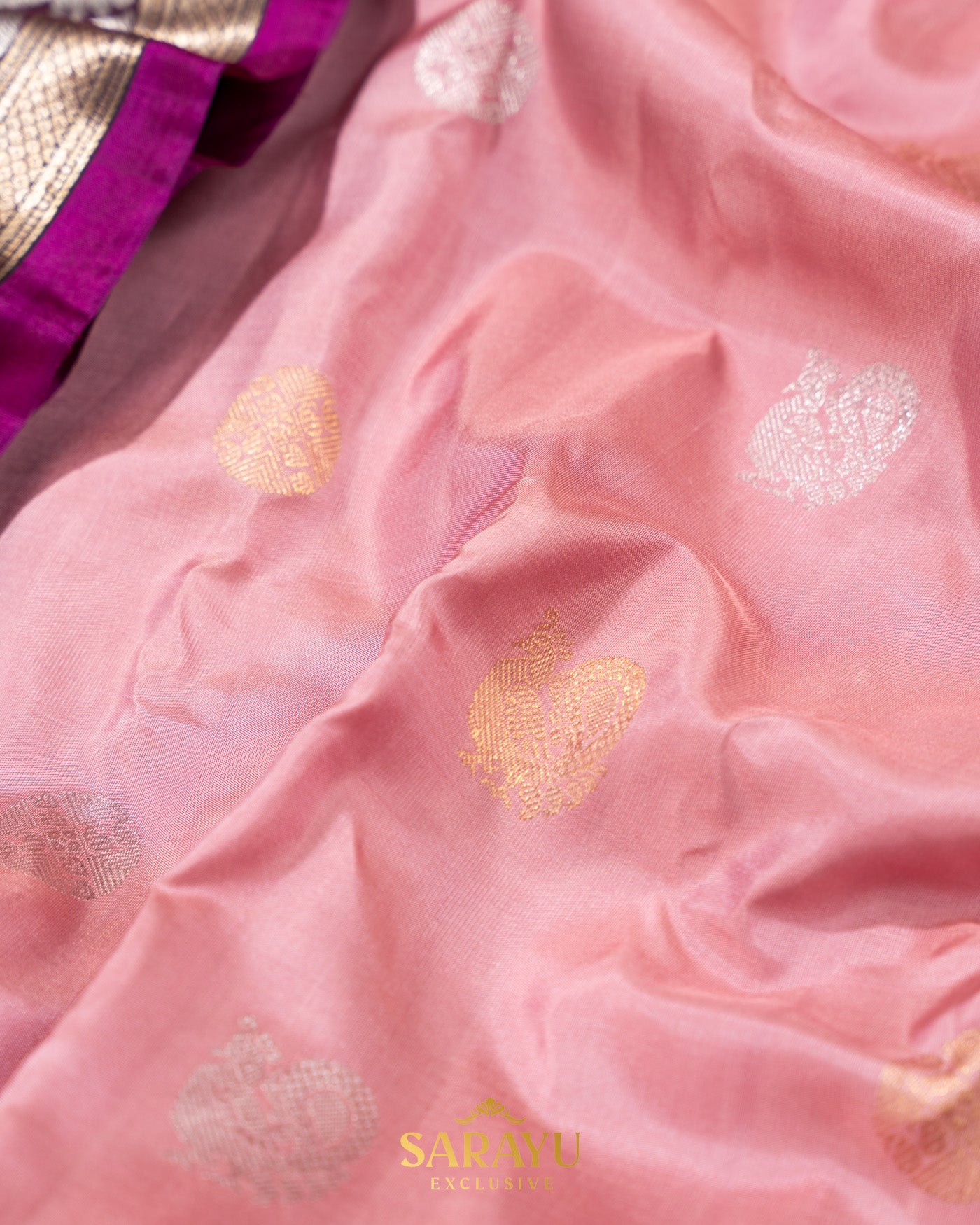 Light Pink and Brown Gadwal Silk