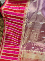 Lavender /Mauve Mix and Red Kora Tissue Banarasi