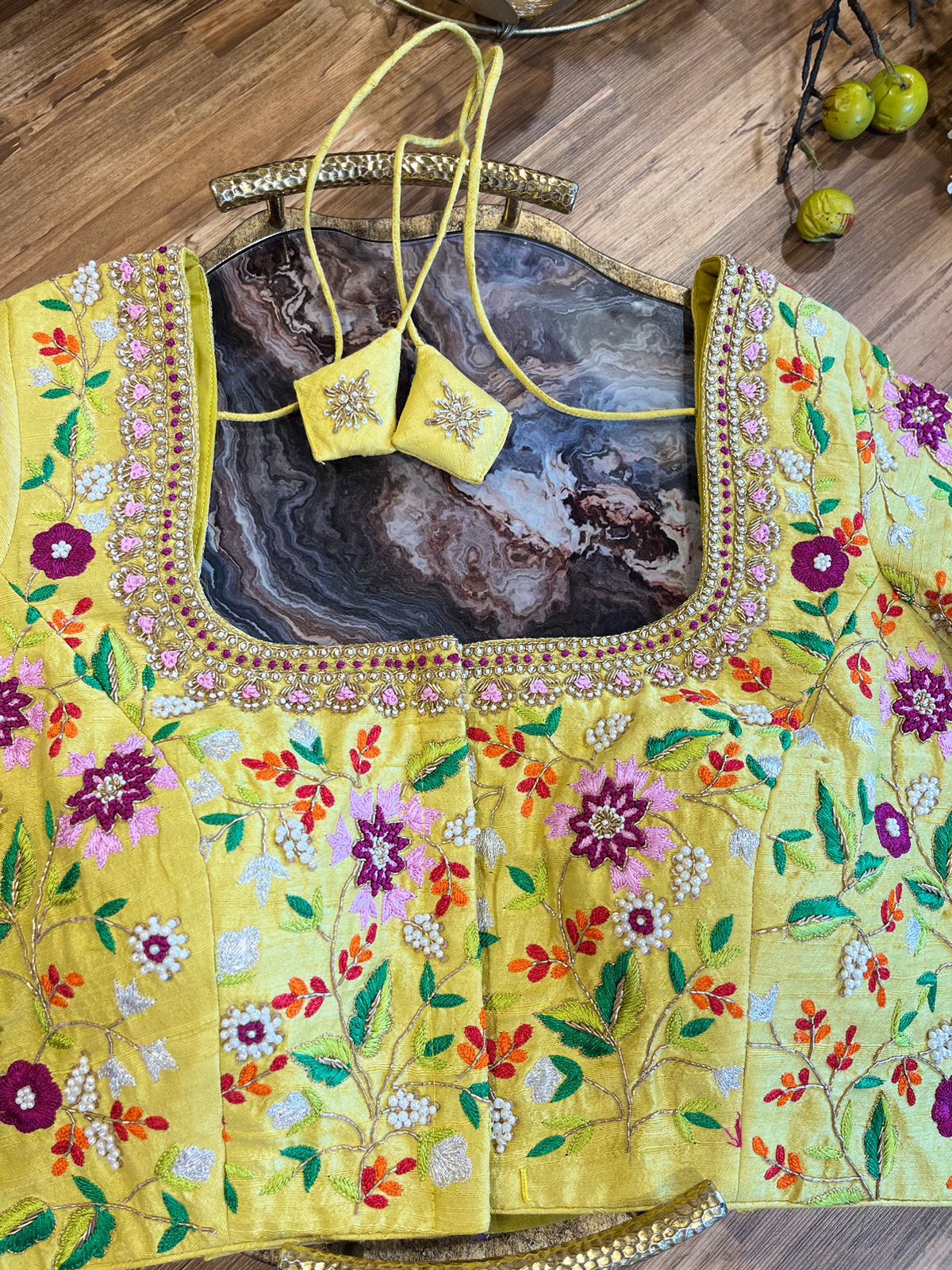 Intricately Handworked Yelloe Rawsilk Blouse