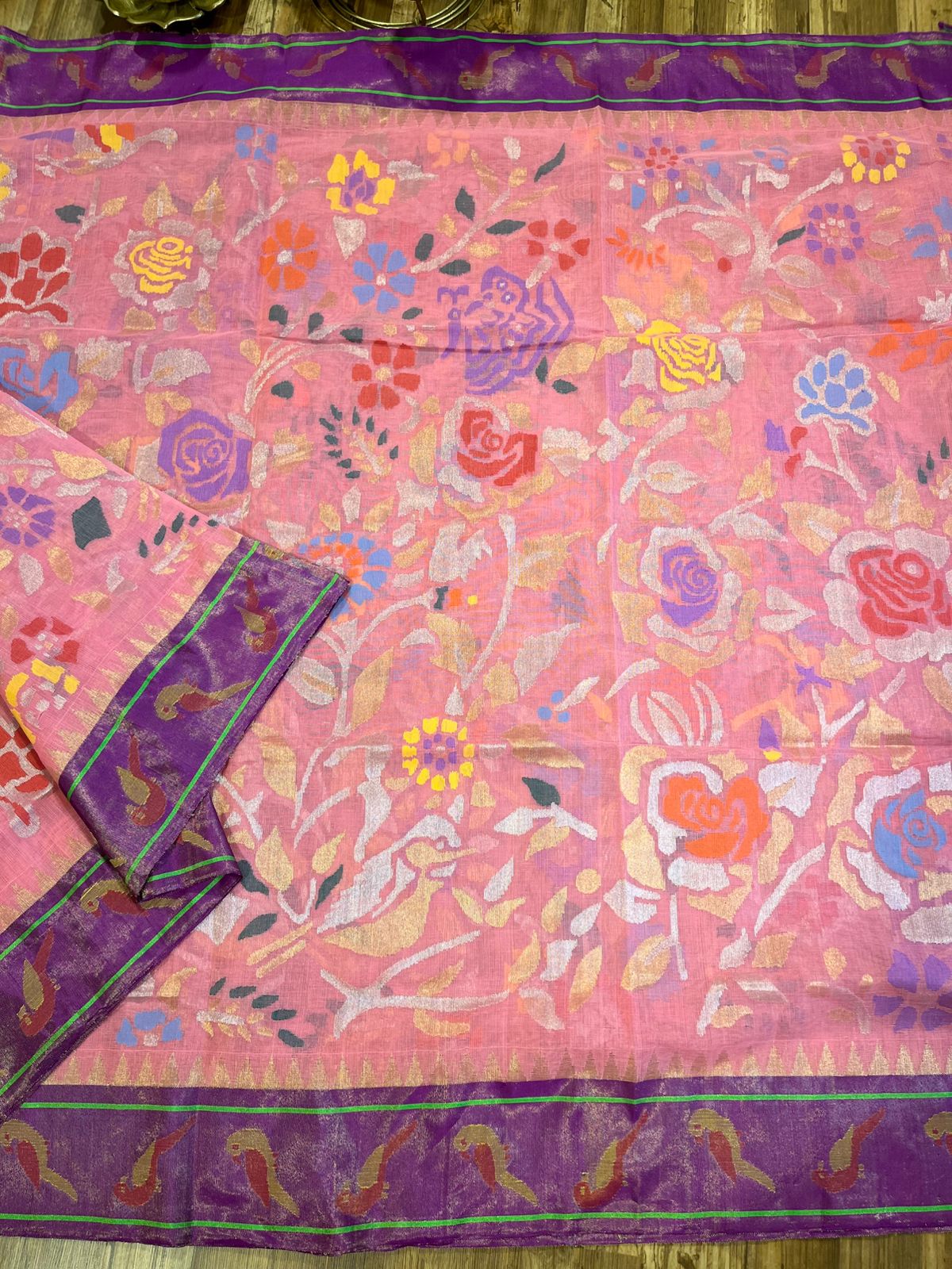 Pink and Purple Tissue Paithani Border