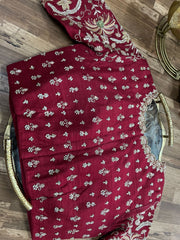 Deep Maroon Rawsilk Handworked Blouse