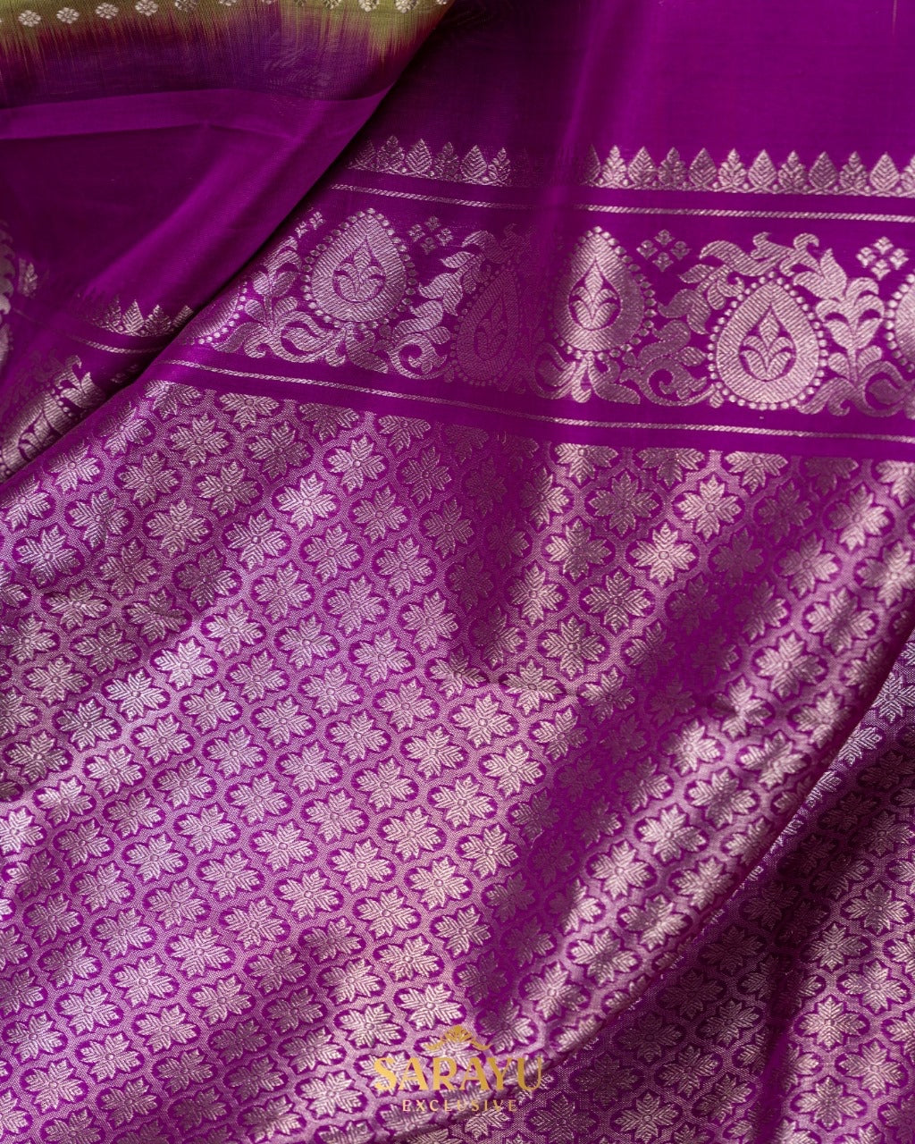 Pesara Green and Magenta Pink Pure Venkatagiri Silk