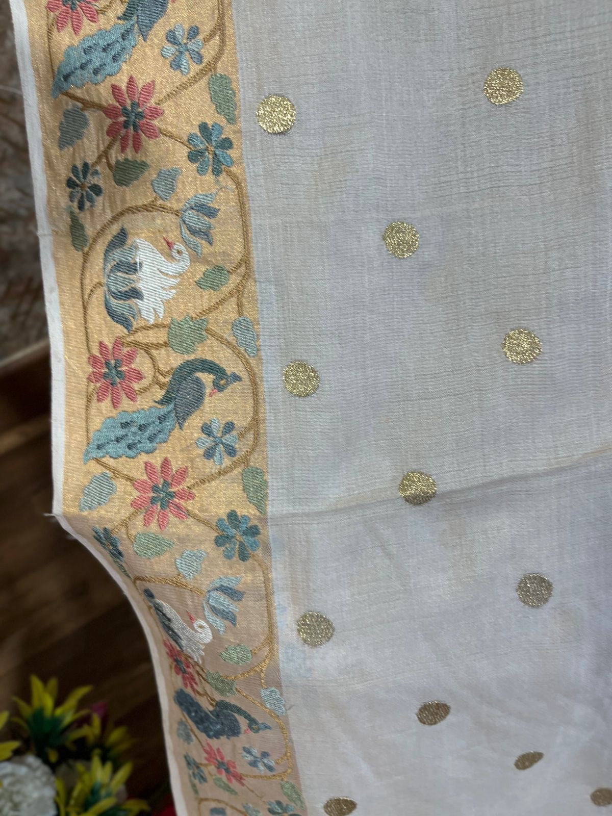 Cream Shade Pure Tussar Saree