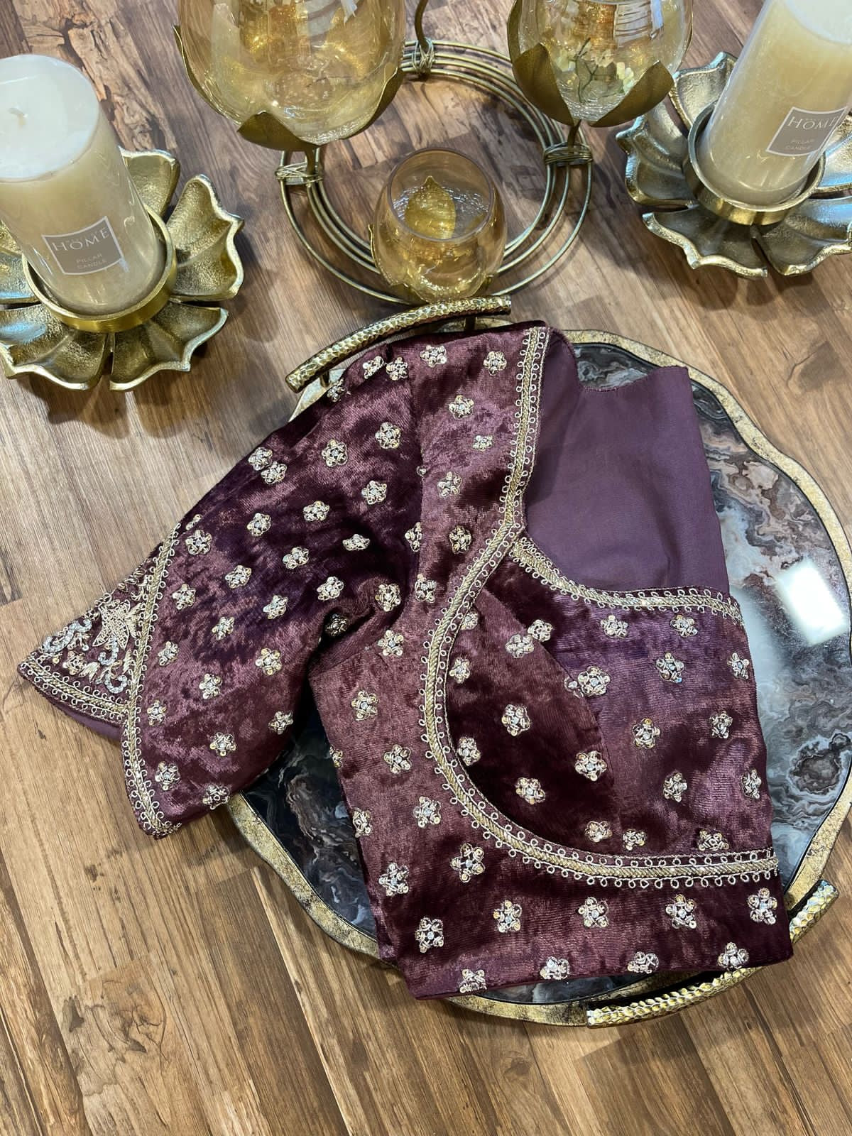 Chocolate Shade Velvet Designer Blouse