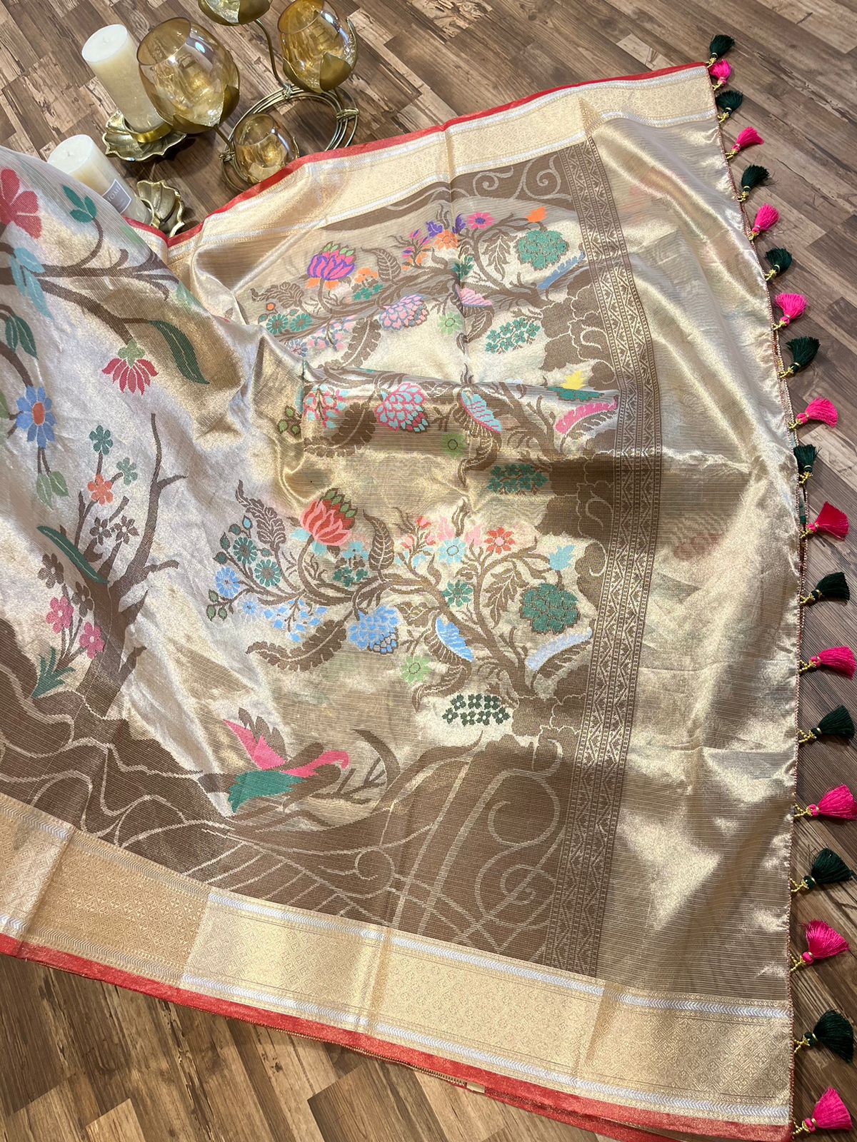 Soft Brown and Beige Fancy Tissue Silk