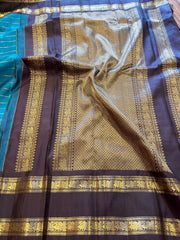 Peacock Blue and Brown Pure Kanchi Pattu