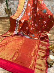 Brick Red Pichwai Digital Printed Kanchi Saree