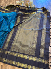 Peacock Blue and Brown Pure Kanchi Pattu