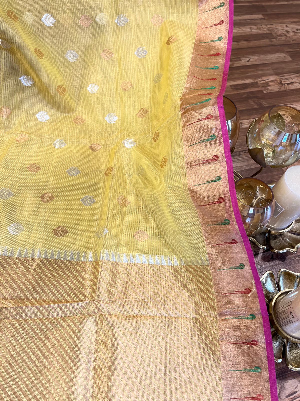 Lemon Yellow Single Tissue Zari Kota